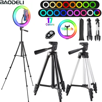 10in RGB Selfie Ring Light Tripod LED Fill Light Photography RingLight Phone Stand Holder Circle Lamp Trepied Streaming YouTobe 1
