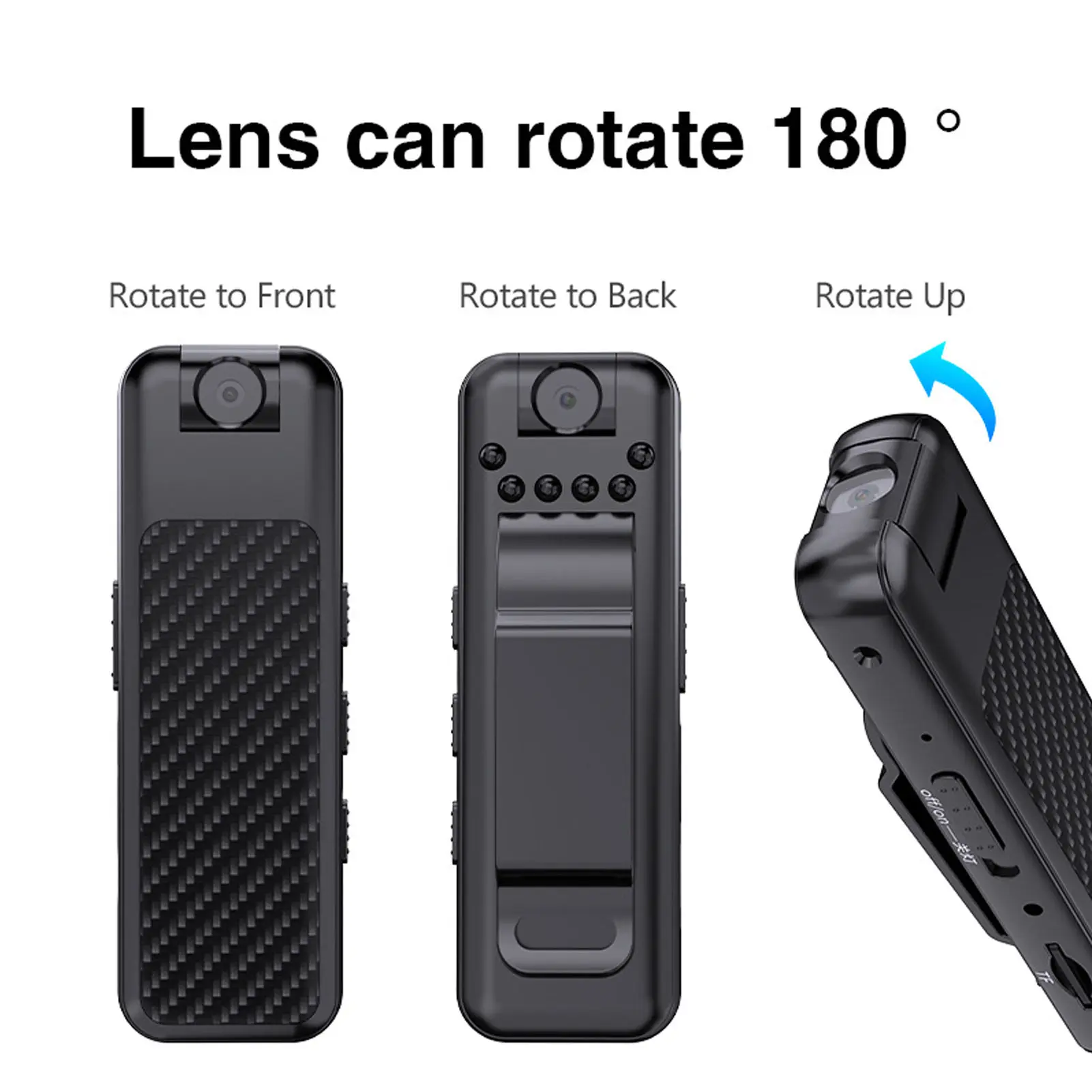 Back Clip Video Recorder Power Off Storage HD 180 Degree Rotating Lens Portable Video Recorder for Business for Outdoor Sports