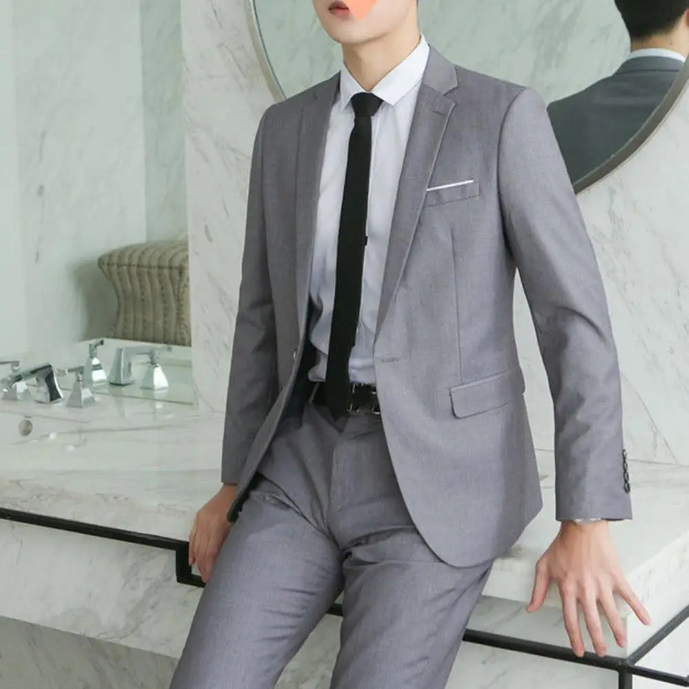 Oversize Men Suit Slim Notched Collar Pants Set Formal Groom Suit Set Workwear Straight Pants Business Workwear