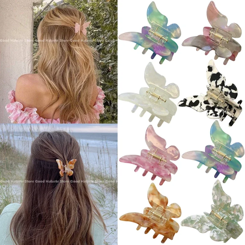 2023 Acetate Butterfly Hair Claw Banana Clip Barrettes  Sweet Fairy Geometric Hair Clip Gradient Hairpin Claws Hair Accessories