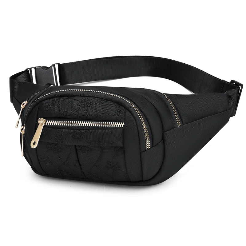 Women's fashionable waist bag, multifunctional outdoor waist bag with multiple zipper compartments and adjustable shoulder strap