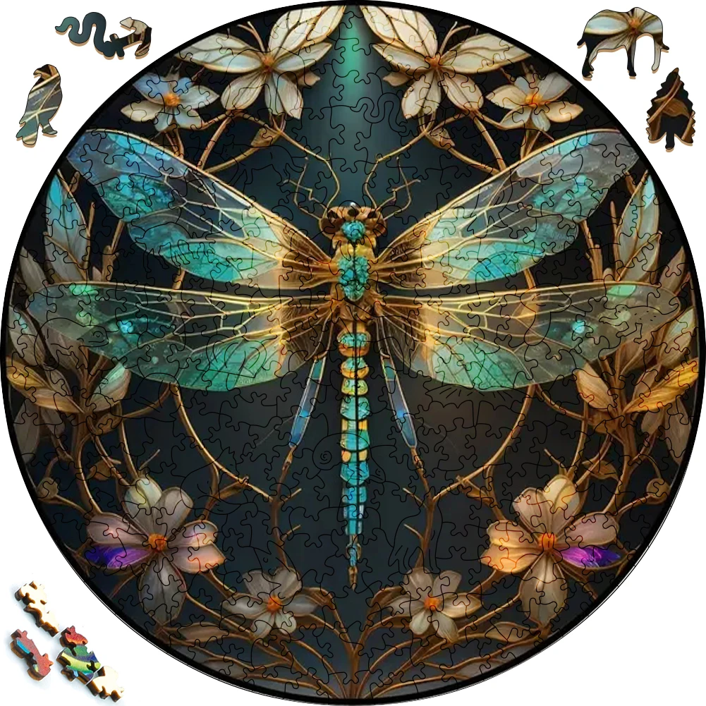 

Wooden Puzzle Mandala Dragonfly Surprise Toys 3D Wood Jigsaw Puzzles Creative Games Round Shaped Animals Secret Puzzle Boxes