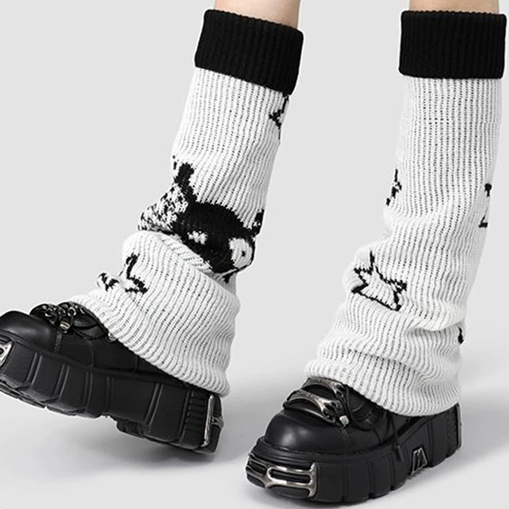Neues Modell für Damen, gerippt, gestrickt, Beinwärmer, Punk-Stil, zweiseitig zu tragen, Stiefelmanschetten, Halloween-Socken – Detail 4