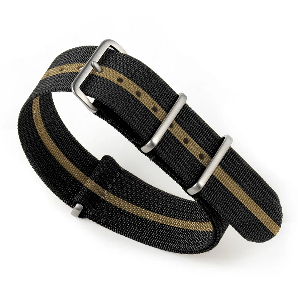 Enhanced Nylon Ribbed Strap with Black Gold Fabric Braid - Military Style Watch Band Accessory