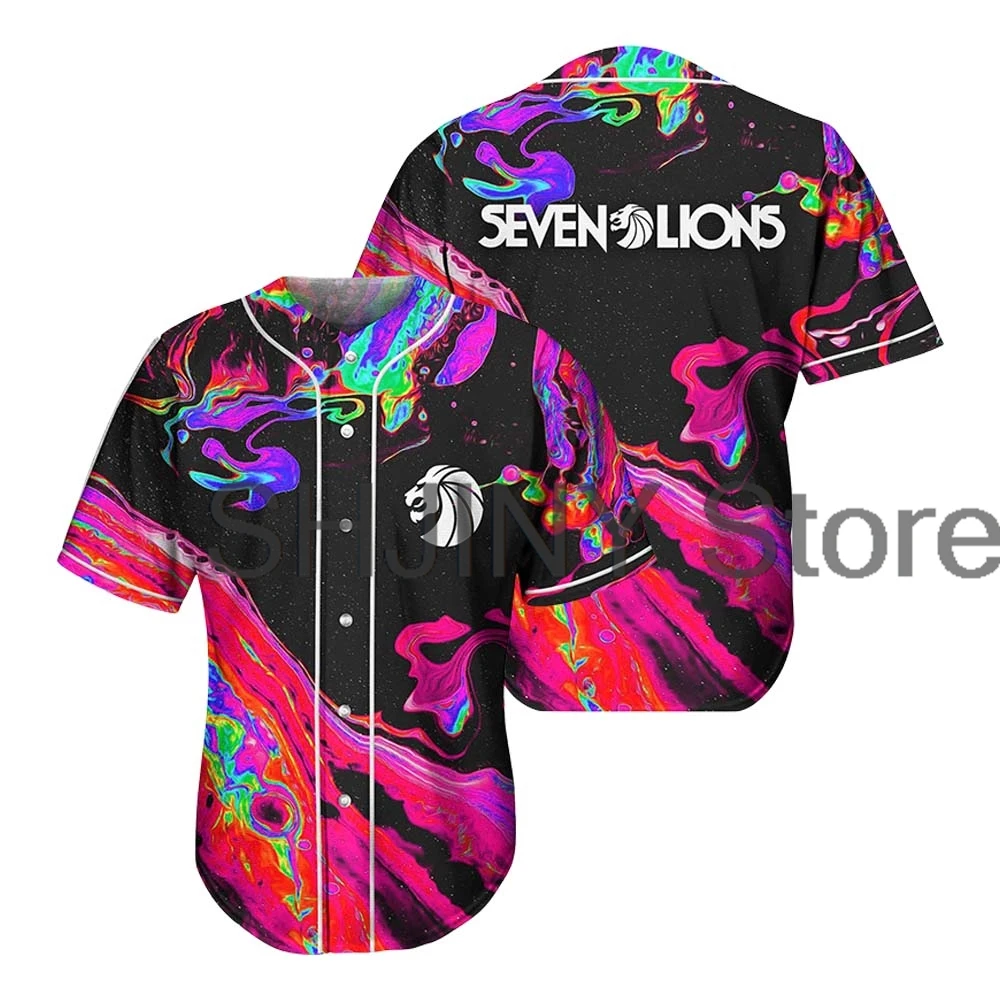 세븐 라이온스 오일 슬릭 저지, EDM 페스티벌, 2024 Merch 야구 재킷, 반팔 셔츠, 여성 스트리트웨어