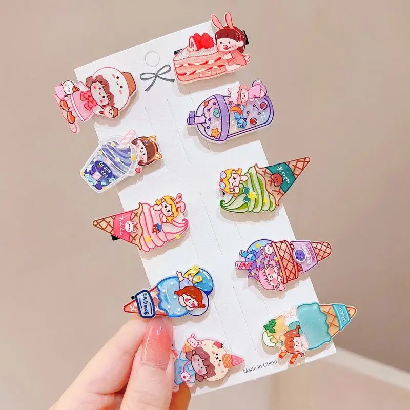

10pcs Cute Cartoon Acetic Acid Hair Clips for Girls Ice Cream Bang Hairpin Sweet Butterfly Fruit Barrettes School Headwear