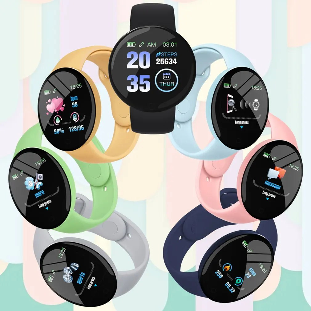D18 Pro Ʈ ġ   IOS ȵ̵ Bluetooth ƮϽ  Sport Bracelet Heart Rate Blood Pressure Kids Smartwatch