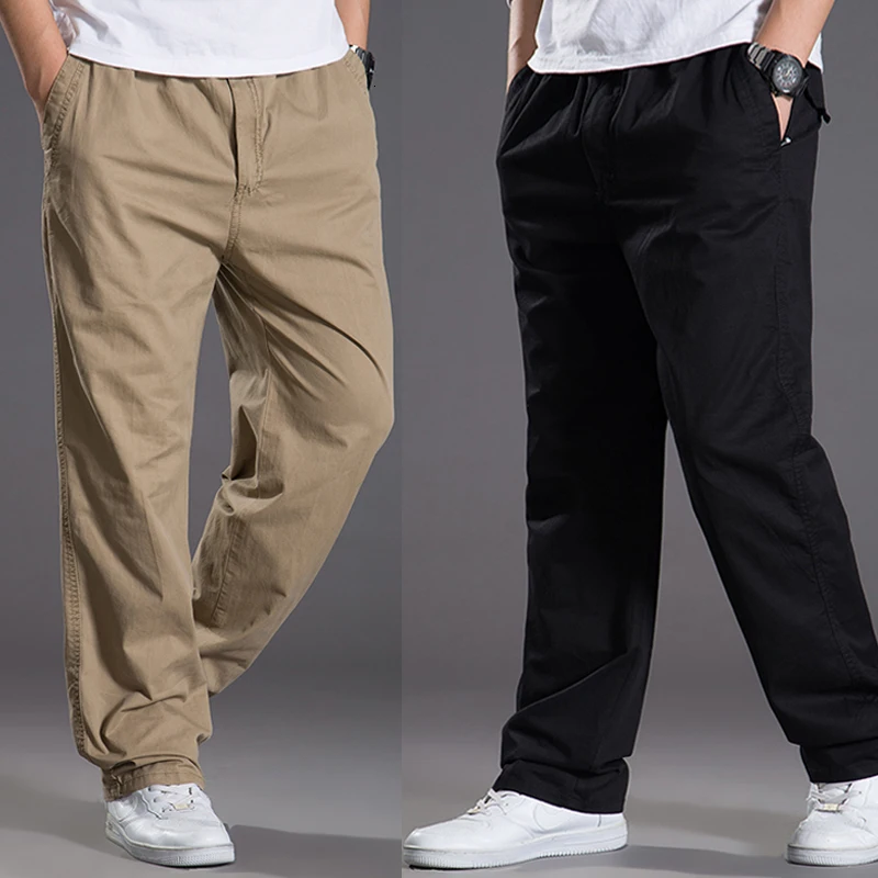 Men Cargo Pants Cotton Joggers Straight Loose Elastic Pleasure Pants Outdoor Hiking Fishing Climbing Sport Trousers Plus Size6XL