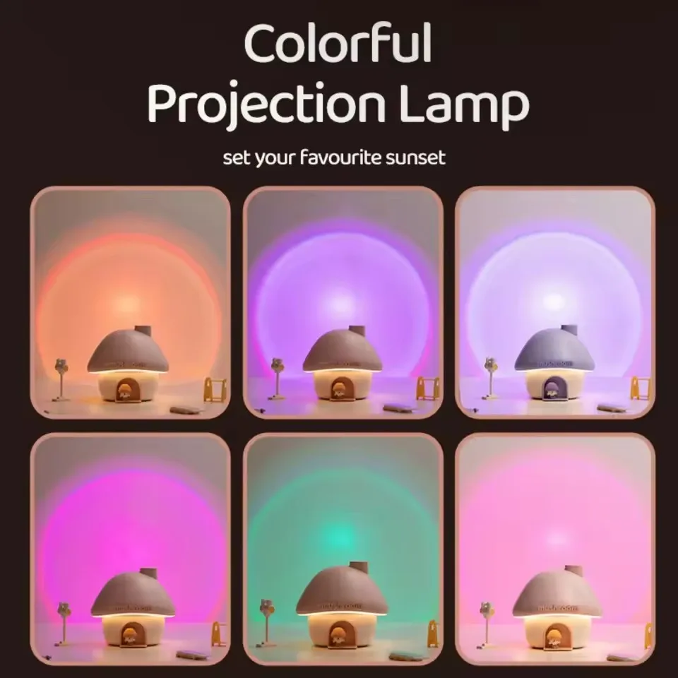 Cartoon Air Humidifier 300ml Mini Essential Oil Aroma Diffusers Colorful Lighting Cute Mushroom House Home Ultrasonic Humidifier 3