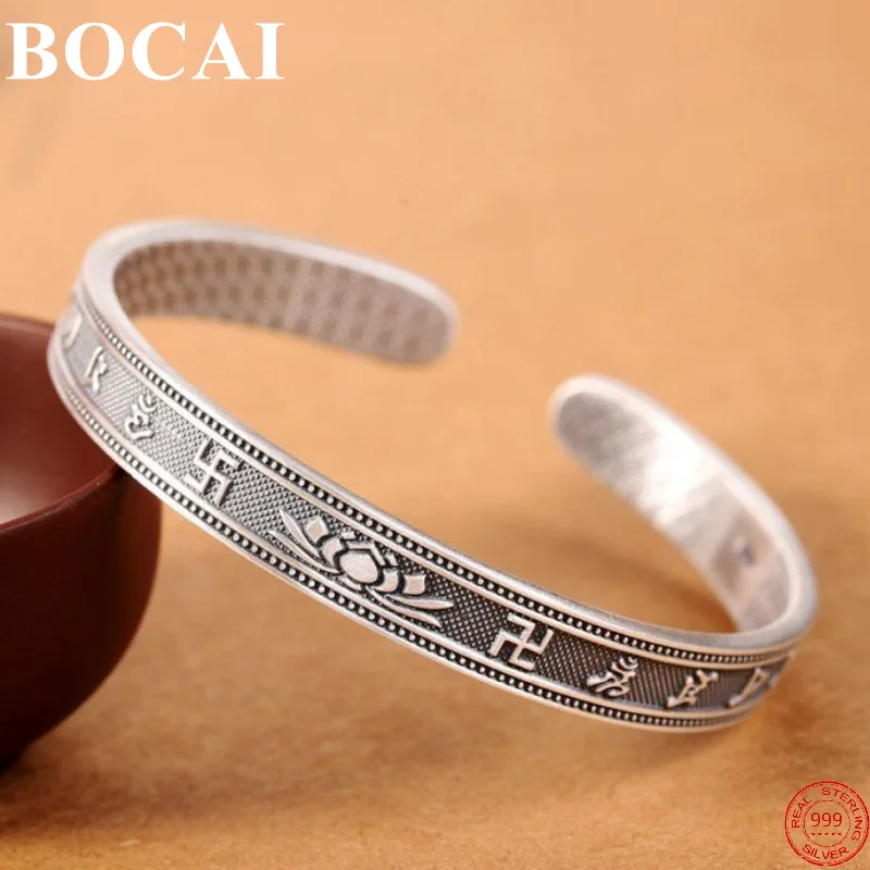 

BOCAI S999 Sterling Silver Bracelets 2022 New Fashion Ancient Coins Totem Six Syllable Mantra Bangle Argentum Jewelry for Men