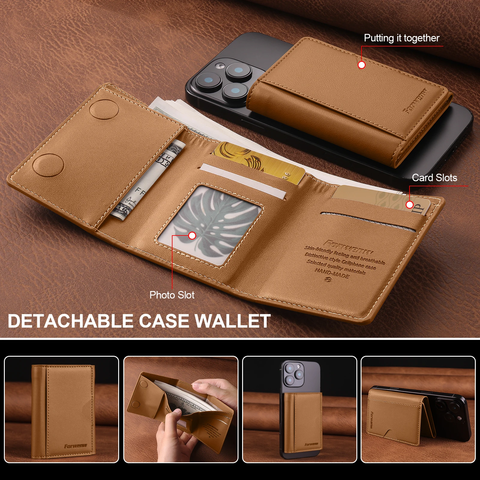 รูปสินค้า เคสโทรศัพท์พร้อมกระเป๋าใส่บัตร หนังแท้ สไตล์เรโทร