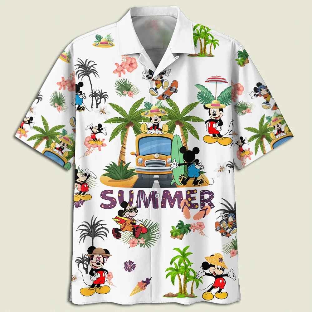 Tropical Floral Hawaiian shirts Men's and women's summer button-up short sleeve shirts Disney Beach Hawaiian shirts