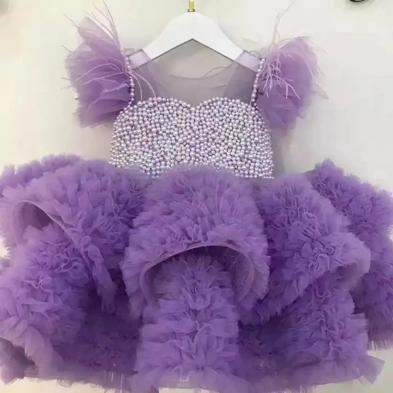 

Baby Girls Formal Party Dress Infant Girl Sleeveless Beading Tulle Ball Gowns Children Vestidos for Wedding Birthday Pageant