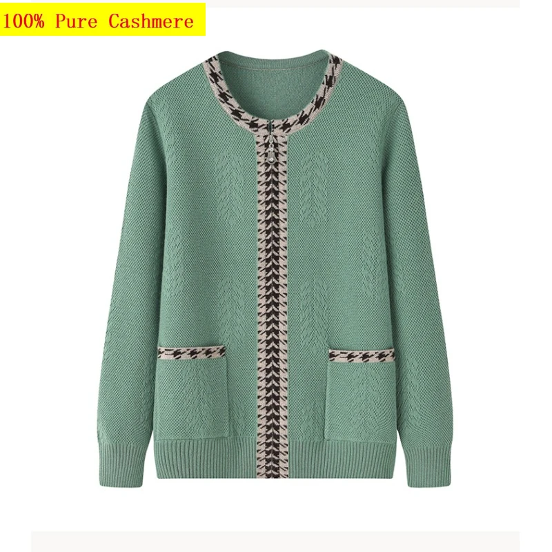 

New Arrival Fahsion Autumn and Winter Double Lift Thickened Cashmere Women's Round Neck Cardigan Coat Large Sweater Size M-5XL