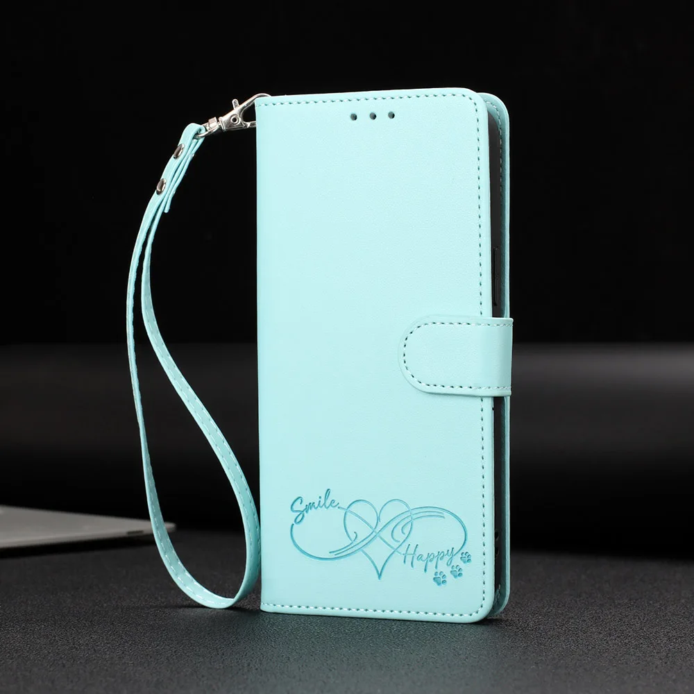 Leather Stand Flip Wallet Phone Cover with Card Holder and Strap