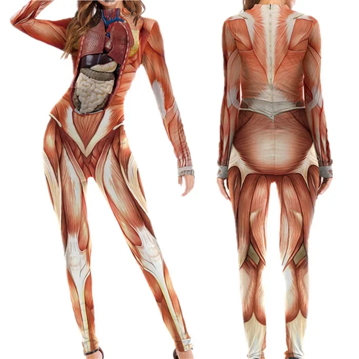

Muscle Suit Women Zentai Bodysuits Human Tissue Print Jumpsuit Carnival Catsuit Funny Cosplay Clothes Halloween Costume for Men