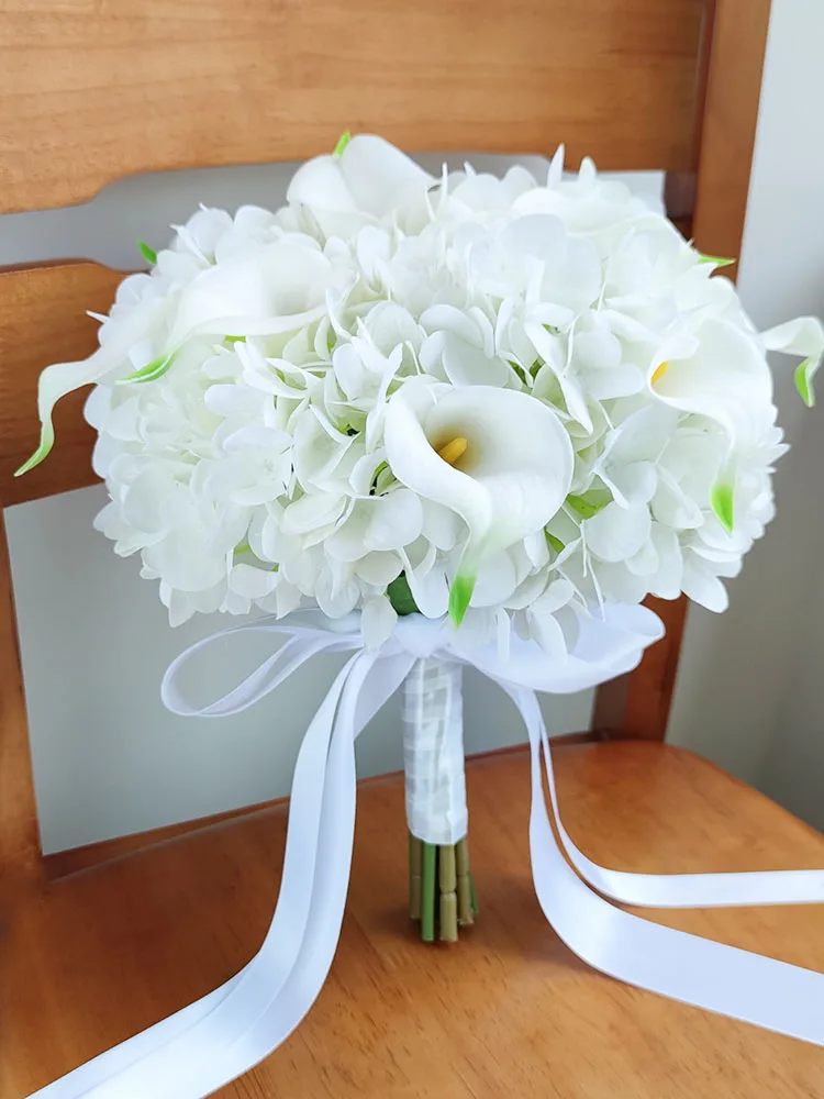 

Wedding Bouquet White Hydrangea Bride Bouquets Silk Flowers Calla Lily Artificial Corsage Bridesmaid Mariage Wedding Accessories