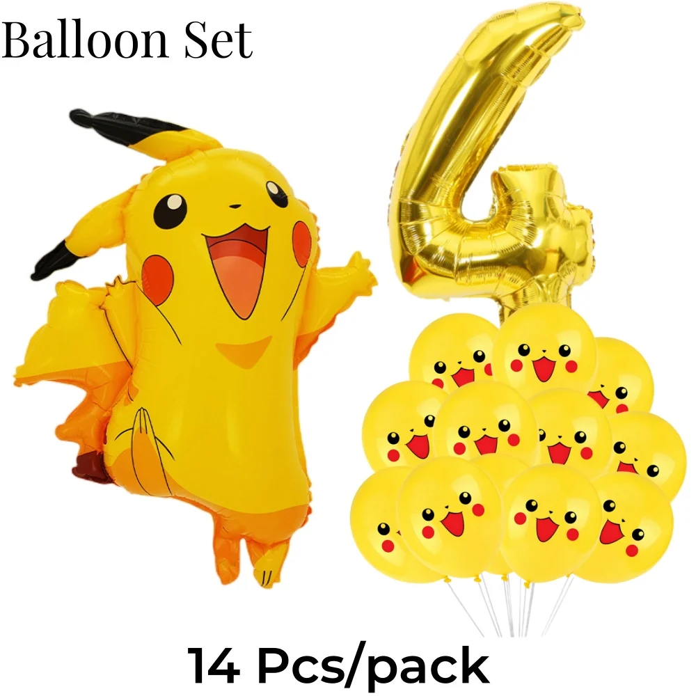 Pokemon Birthday Party Decoration Pikachu Theme Event Supplies For Kids Balloon Stickers Tableware Cake Toppers Banner Backdrops