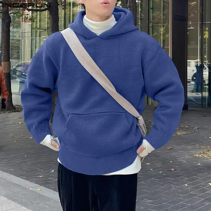 

Модные повседневные стильные топы INCERUN, Мужские Простые однотонные универсальные толстовки из ткани, красивые мужские толстовки с длинным рукавом, модель 2024