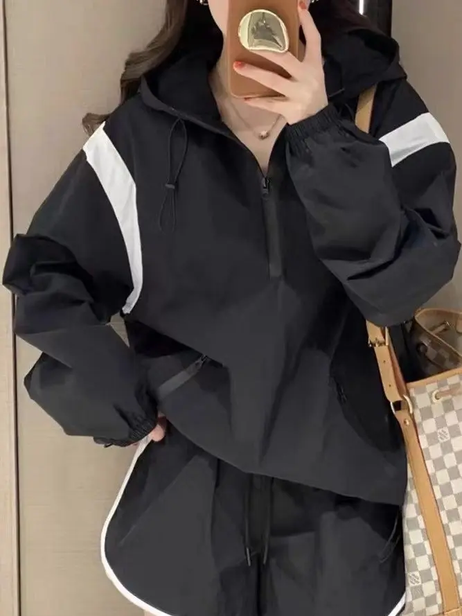 Two Piece Set 2024 Spring and Autumn Season New Hooded Trendy Fashion Women's Casual Loose Thin Coat Trendy