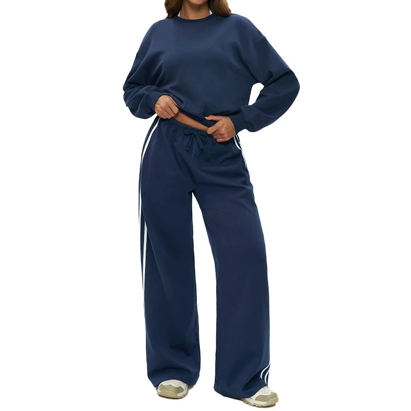 Automne/hiver femmes survêtement à capuche décontracté col rond à manches longues pull ample cordon taille haute pantalons de survêtement Fitness Yoga ensemble 1 Automne/hiver femmes survêtement à capuche décontracté col rond à manches longues pull ample cordon taille haute pantalons de survêtement Fitness Yoga ensemble 1