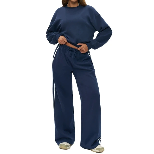 Automne/hiver femmes survêtement à capuche décontracté col rond à manches longues pull ample cordon taille haute pantalons de survêtement Fitness Yoga ensemble 1
