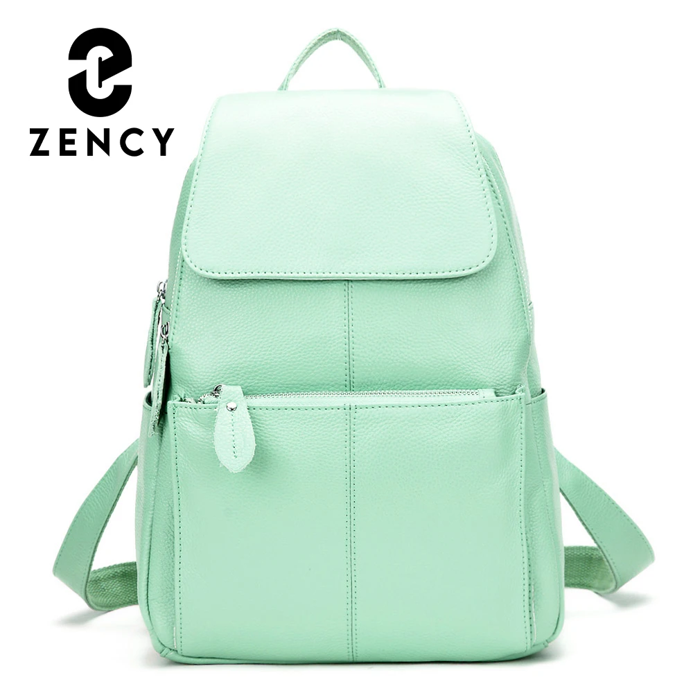 Zency 15 Colors Fashion Women Backpack 100% Genuine Leather Travel Knapsack Large Capacity Preppy Style Beige Blue BlackRucksack