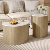 Table basse minimaliste moderne, table d'appoint en bois de maçonnerie en marbre de style scandinave, table de salon multifonctionnelle 3