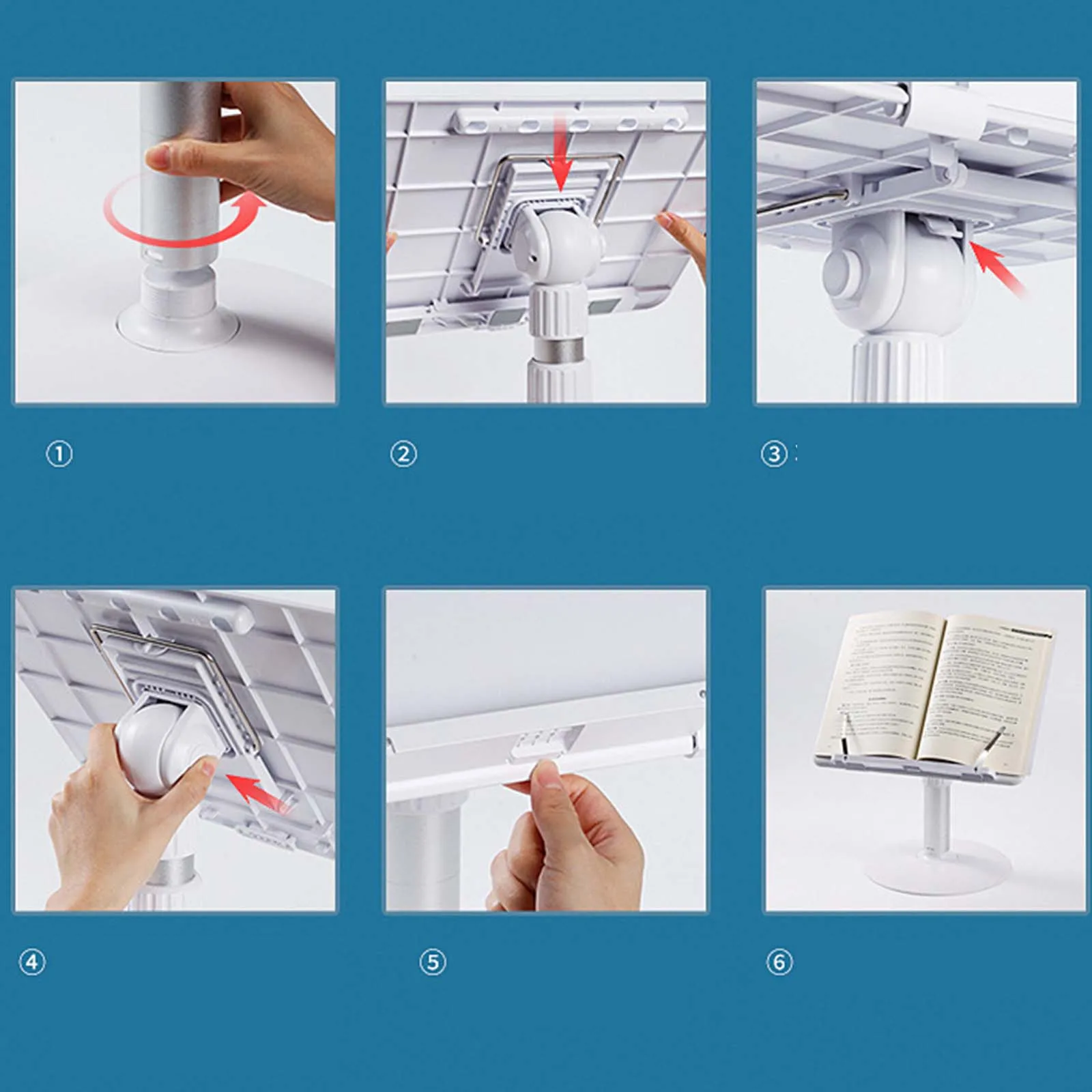 Metal Book Stand With 6 Adjustable Angles & Page Clip - Foldable Reading Holder For Cookbooks, Tablets, Textbooks