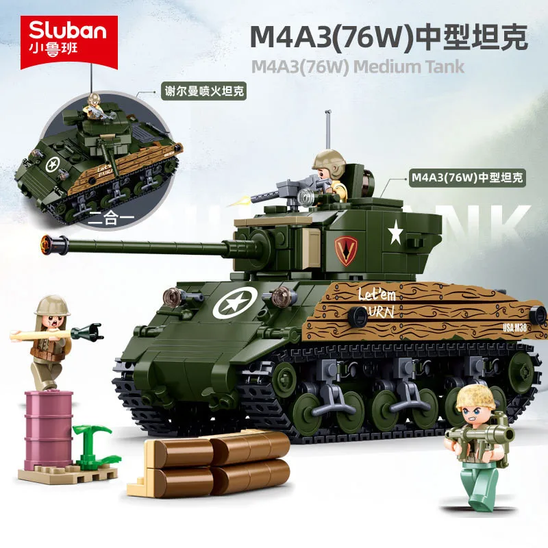 Militare Ww2 Army Vehicle Cresta M4A3 Medium Tank Building Blocks Soldato Arma Mattoni Modello Classico Giocattoli Per Bambini Regalo Di Capodanno