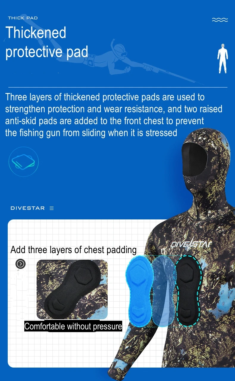 7MM Neoprene Long Sleeve Snorkeling Spearfishing Hooded Diving Suit 2Pieces Scuba Keep Warm Kayaing UnderWater Hunting WetSuit