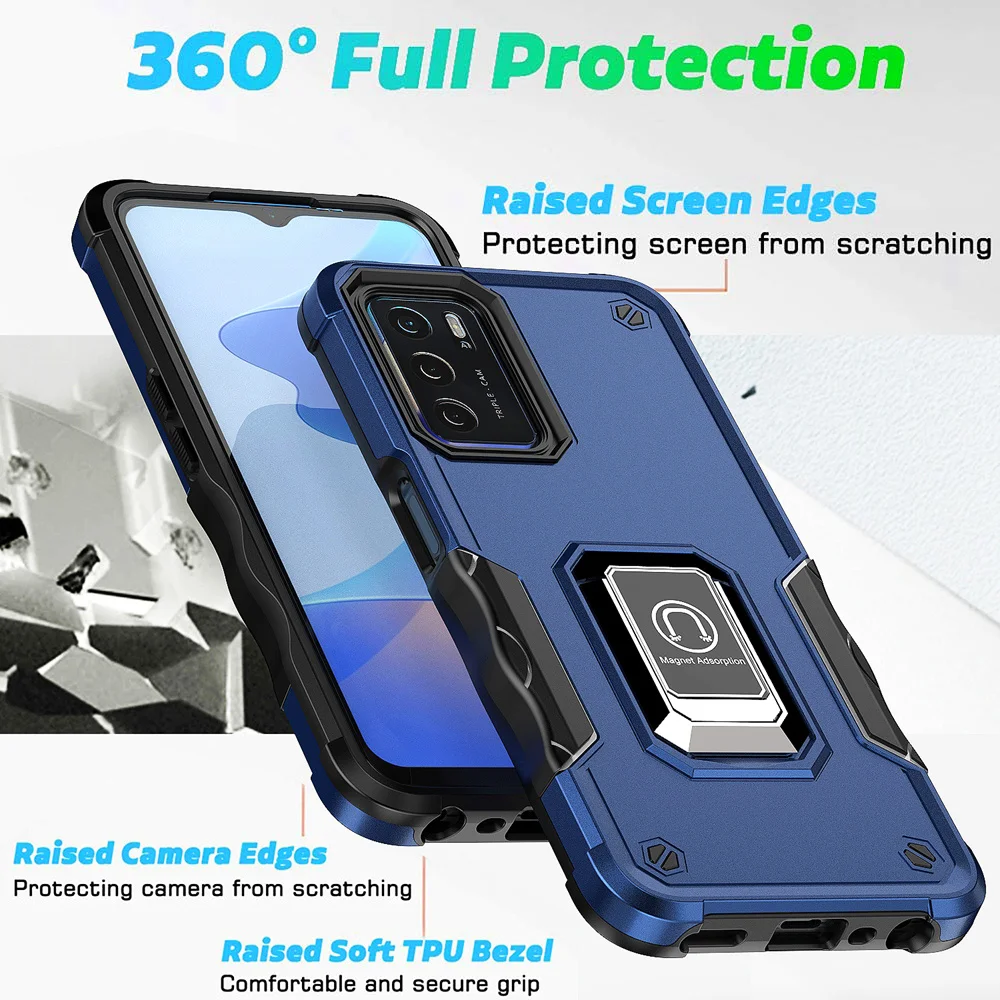 KEYSION stoßfeste Rüstungshülle für OPPO A16 A16S A74 A95 4G, Silikon + PC-Ring-Ständer, Telefon-Rückseite für OPPO Reno 6 5G 6_voghion.com
