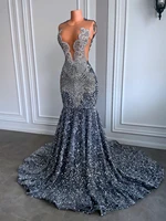 Sexy Long Sparkly Prom Dresses 2026 Sheer O-neck Luxury Silver Crystals Diamond Sequin Mermaid Black Girl Prom Party Gowns - Image 4