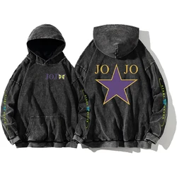 Vibrant JoJo's Bizarre Adventure Unisex Streetwear Hoodie - Washed Cotton Long Sleeve Pullover - XXL (Washed white)