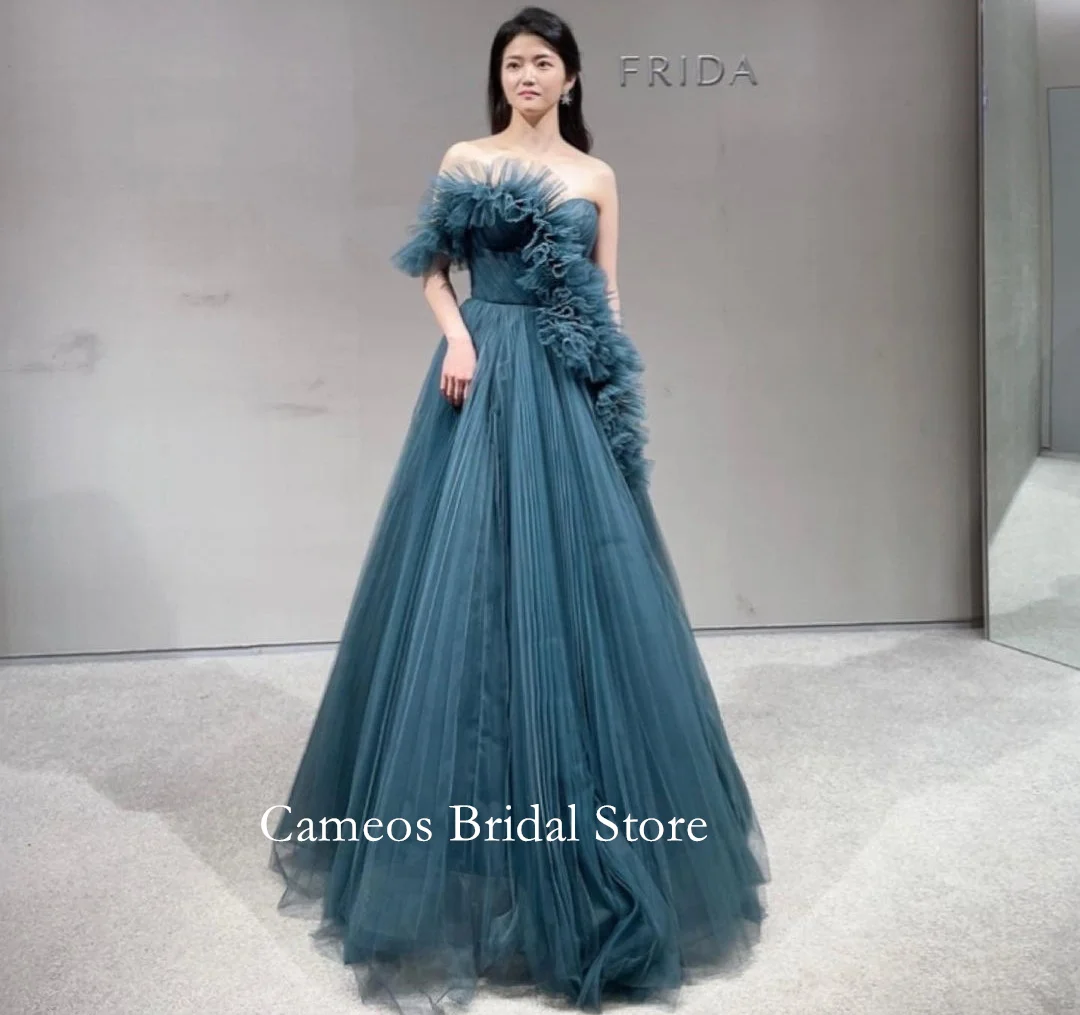 

SONDR Ruffles Korea One-Shoulder Evening Dress Custom Made Formal Prom Dress Tulle Blue Corset 웨딩드레스 Occasion Party Evening Gown