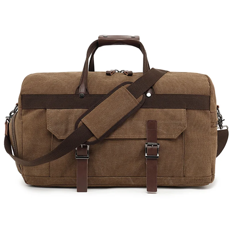 

WaterProof Waxed Canvas Leather Men Travel Bag Hand Luggage Bag Carry On Large tote Vintage Men Duffle Weekend Bag big Overnight