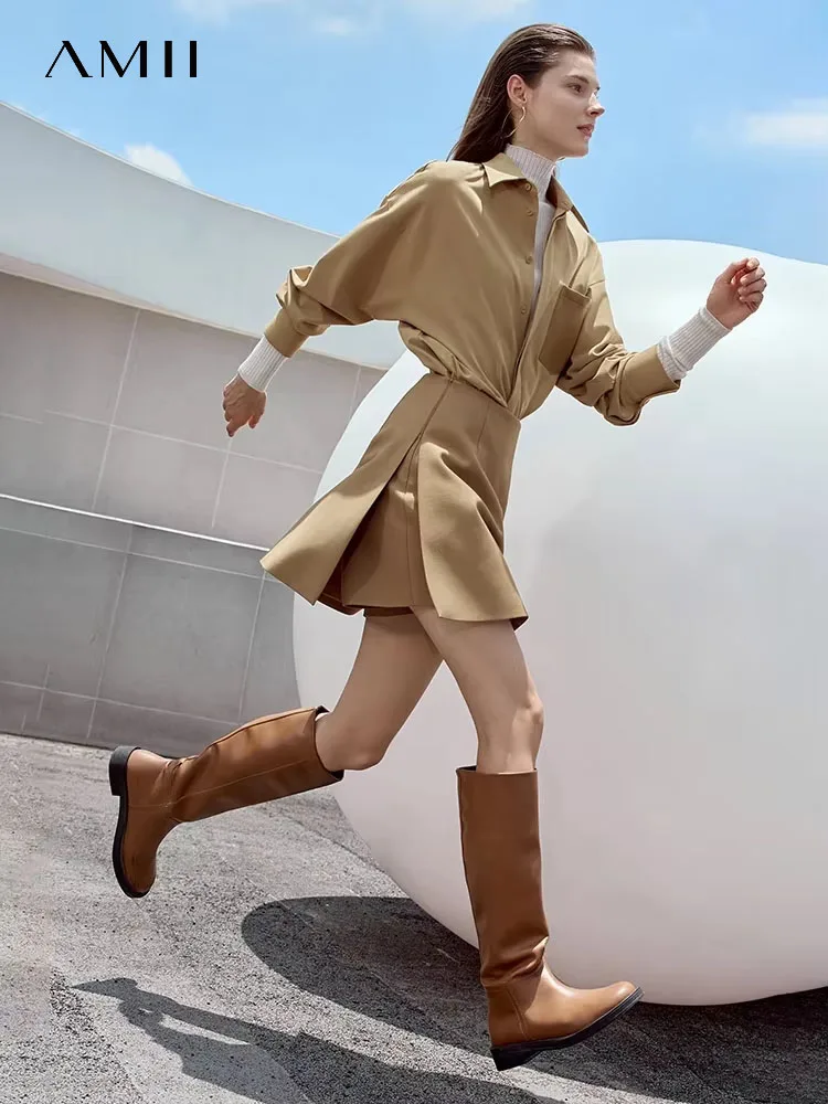 AMII Minimalist Casual Shorts Skirts Women High Waist 2025 Autumn Fashion Office Lady Commuter A-Line Mini Skirt 12343035