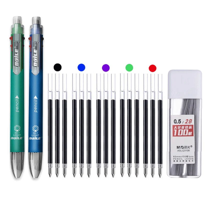 6 in 1 MultiColor Stift Kugelschreiber Set Versenkbare 5 Farben und Mechanische Bleistift in Einem Stift Multifunktions Stift Schreibwaren – Detail 15