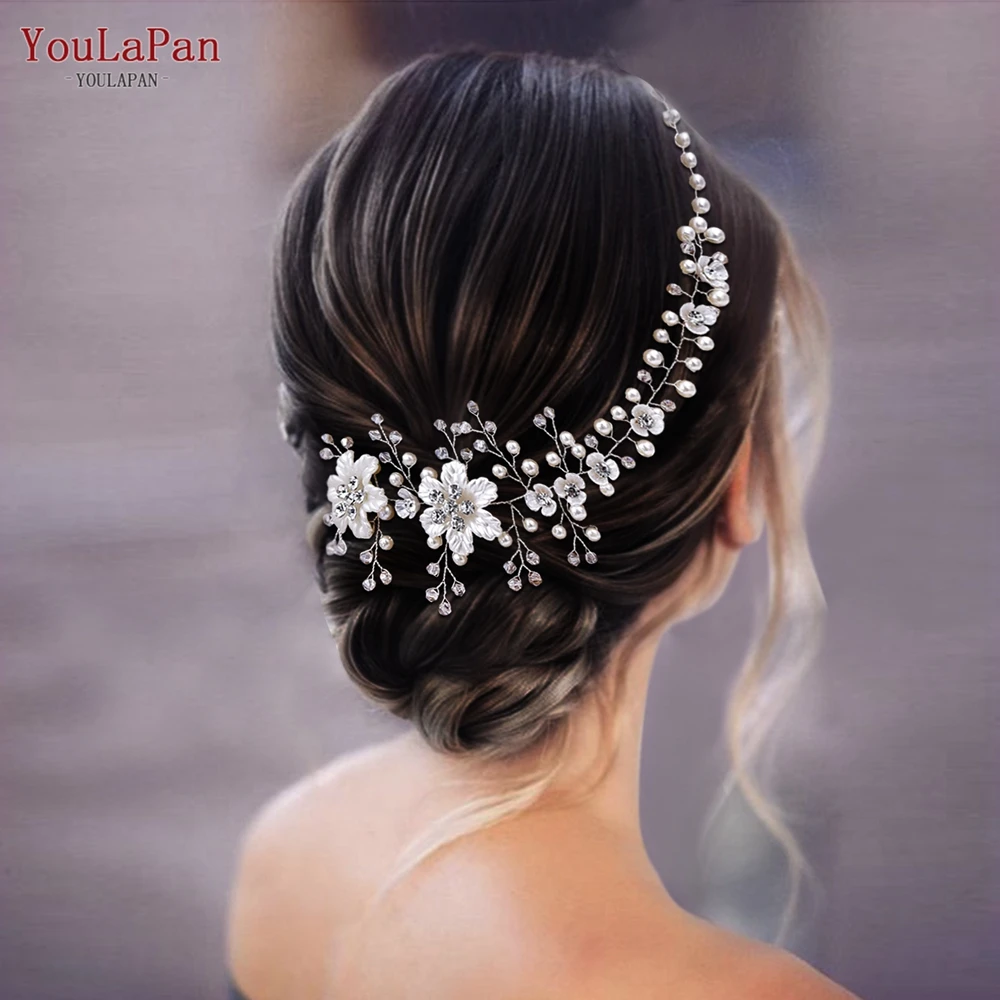 

YouLaPan Flower Headpiece Wedding Headband for Bride Crystal Pearls Women Tiara Bridal Headpieces Hair Jewelry Accessories HP295