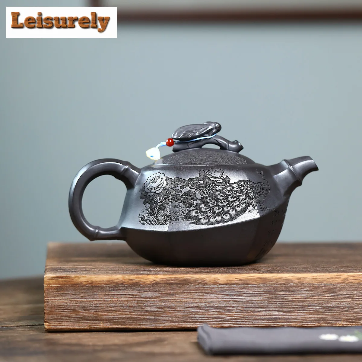 500ml Ancient Yixing Purple Clay Teapots Handmade Cicada Peacock Pot Raw Ore Stone Yellow Mud Tea Making Kettle Zisha Tea Set