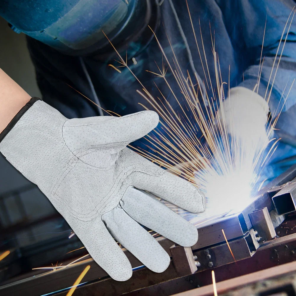 Work Gloves Cowhide Leather Welding Gloves Heat Resistant Security Protection Safety Work for Welder Cutting Gardening