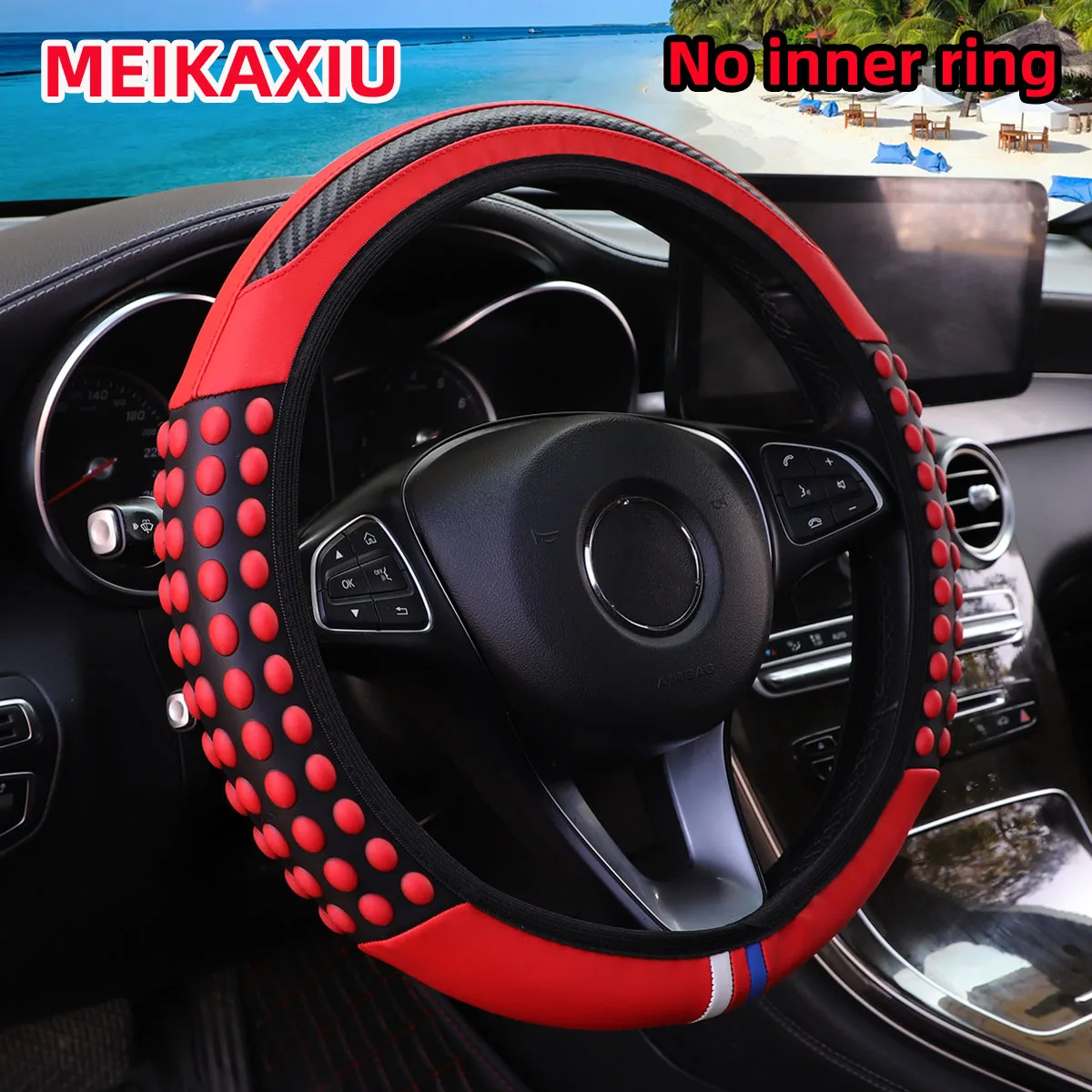 Silicone Car Steering Wheel Cover Massage Beads 14.5-15 Inch Decorative No Inner Ring Required for Women