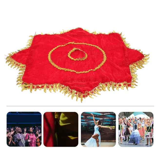 2Pcs Delicate Beautiful Octagonal Towel Rotating Handkerchief With Inner Ring Stage Performance Red Handkerchief 6