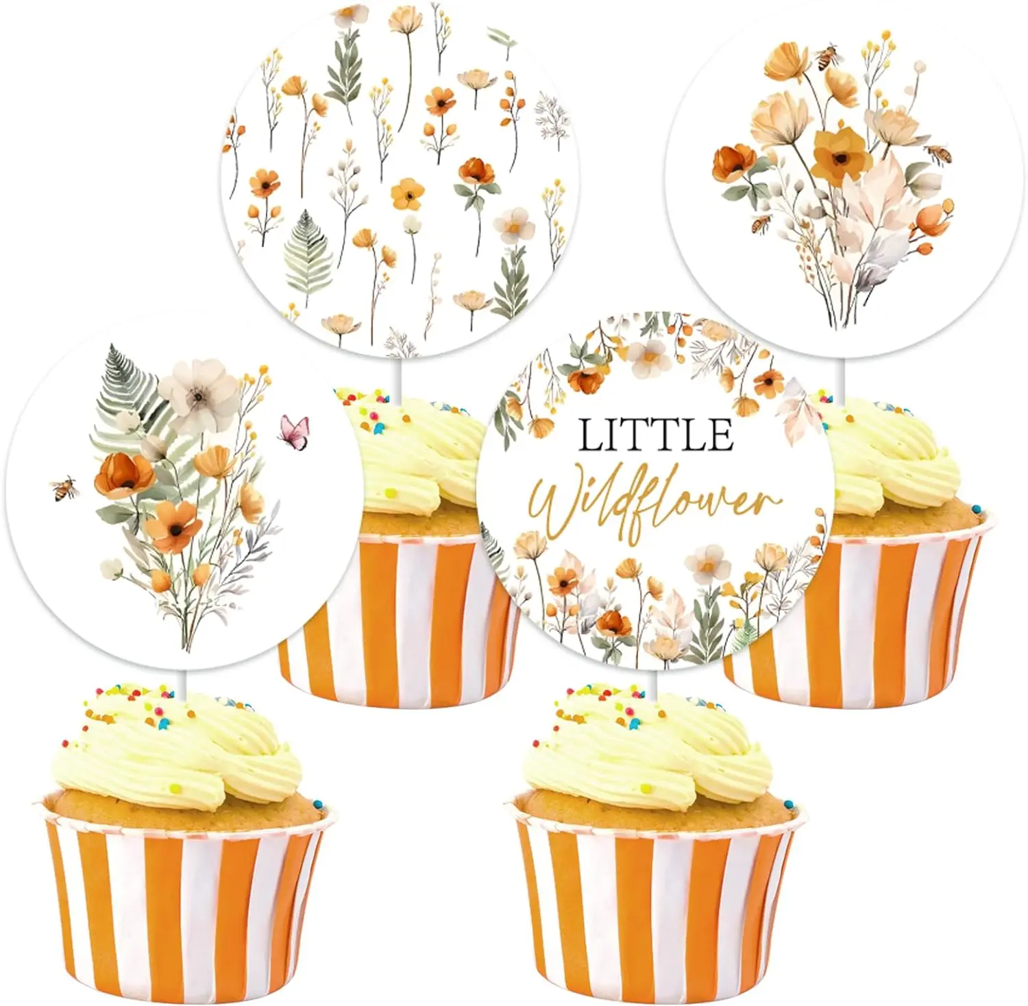 

36pcs Boho Wildflower Cupcake Toppers for Girl, Little Wildflower Baby Shower Decorations, Flower Theme Baby Shower Decorations