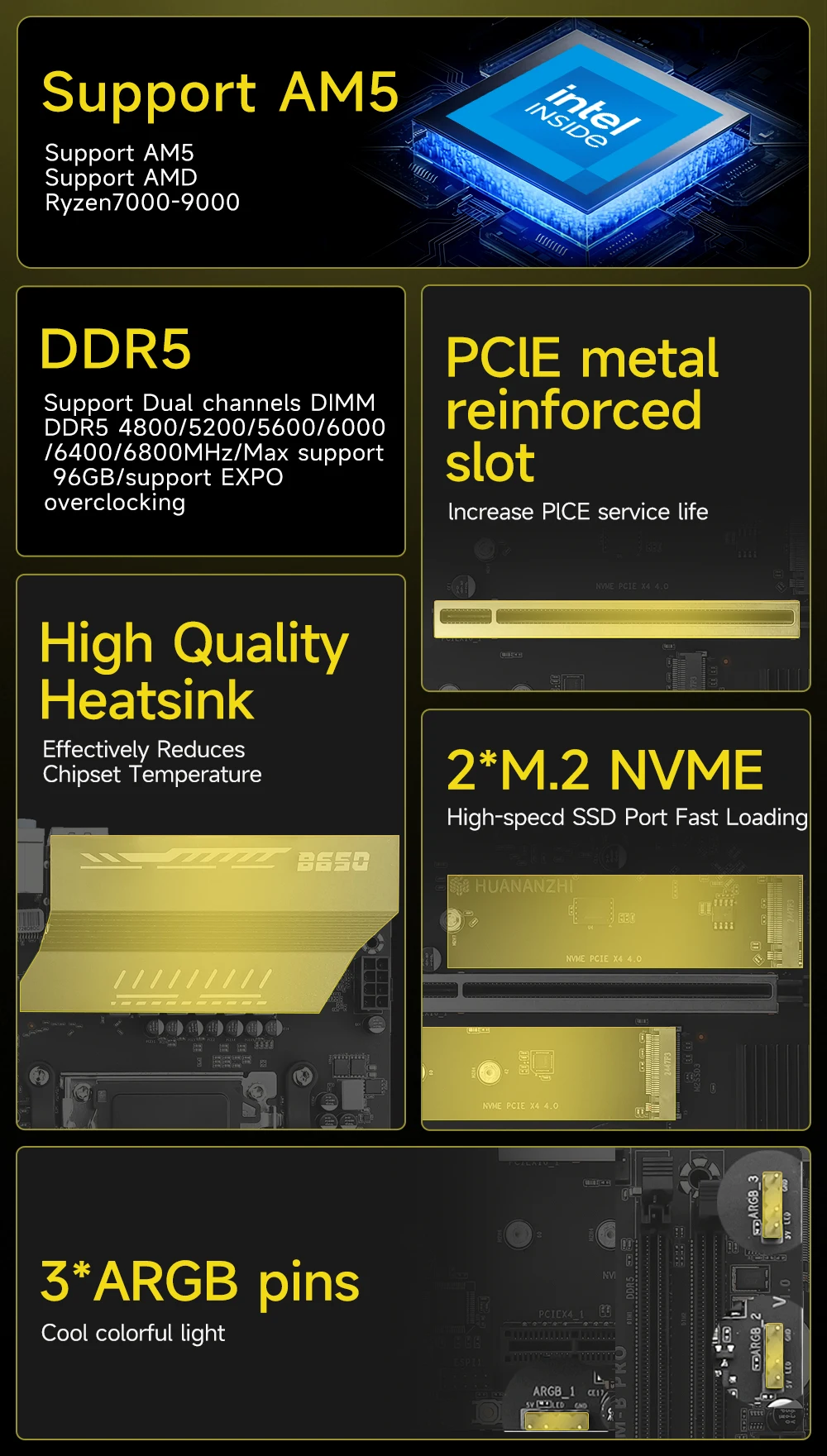 アミン B-up pro II JGINYUE B650M PRO V2 Motherboard Supports AMD AM5 Ryzen 7000/8000