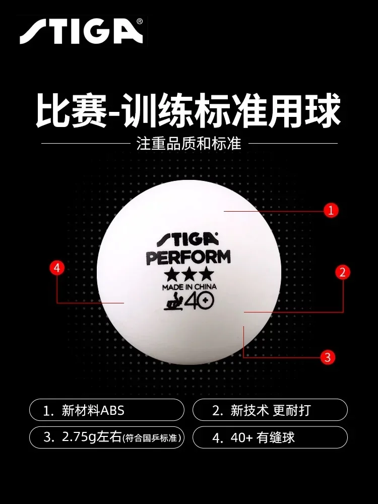 Table Tennis Balls 3 Star 40+ ABS Plastic Poly Seamed Stiga