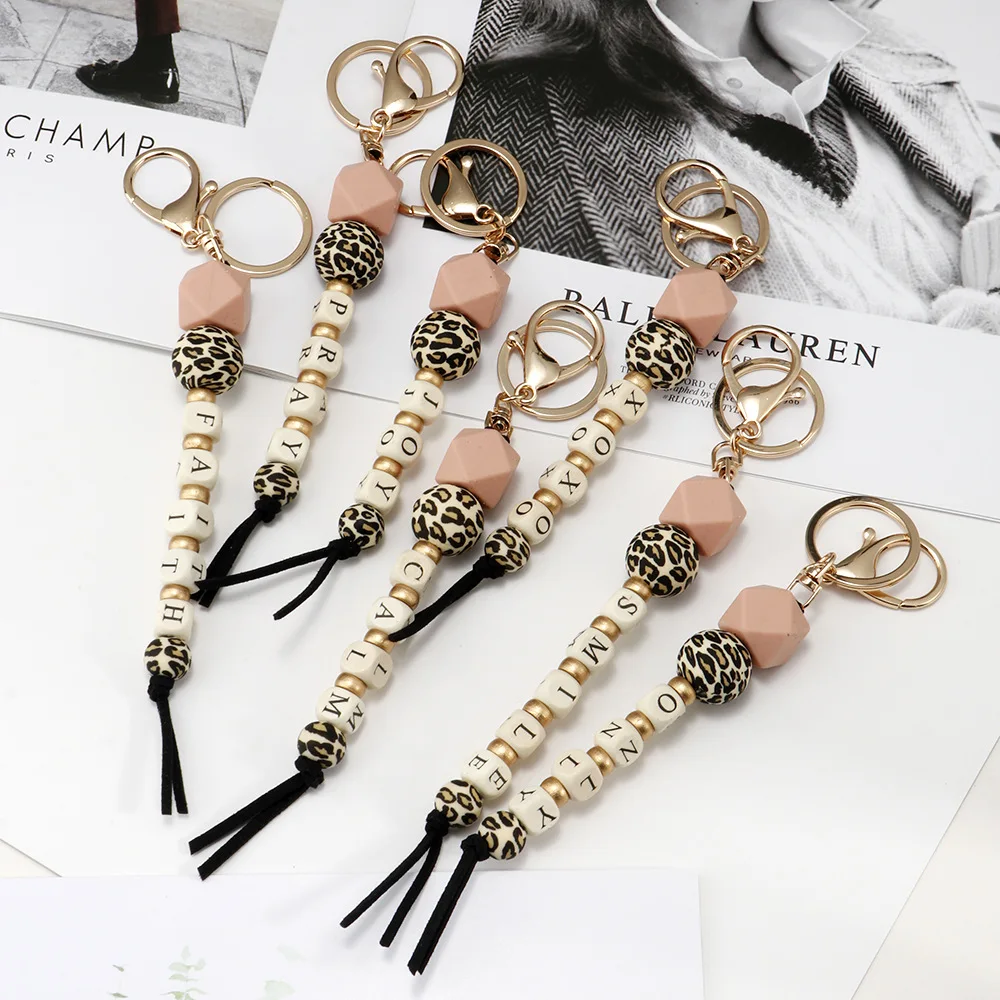 

Bohemian MAMA letters silicone beads tassel pendant bag accessories key chain wholesale car keychain