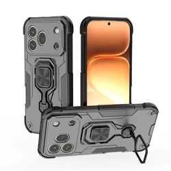 For Honor 600 Pro Ring Holder Heavy Duty Rugged Case with Metal Kickstand (Black)