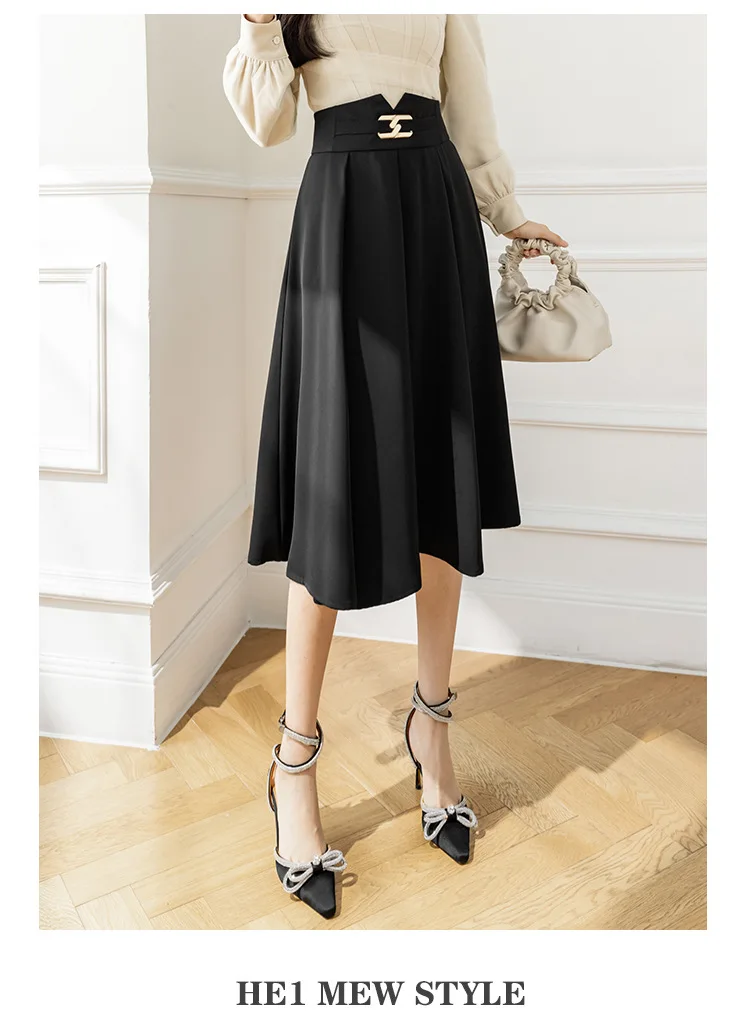 Zeolore אביב קיץ נשים גבוהה מותן אלגנטי אונליין Midi חצאית Workwear אופנה שחור עיצוב שיק גבירותיי ארוך חצאיות QT1585