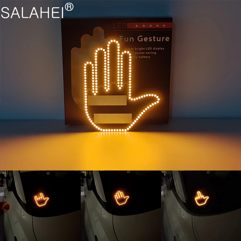 자동차 인테리어 후면 앞 유리 LED 제스처 램프, 손 제스처 사인, 가운데 손가락 사인, 경고 브레이크 라이트, 창의적인 재미있는 세 가지 모델
